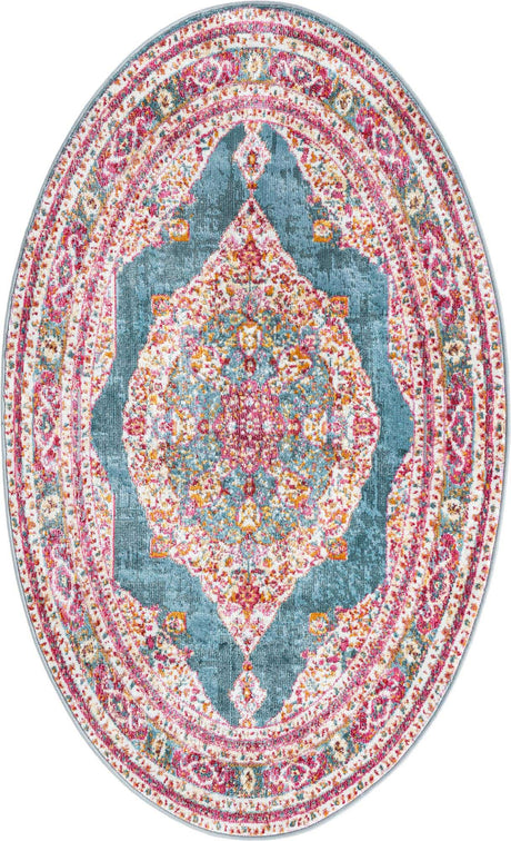 Turquoise 3' 3 x 5' 3 Baracoa Oval Area Rug 100% Polypropylene Distressed Vintage Living Dining Room Office Traditional Carpet for Sale at Rug Engine