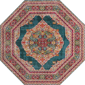 Turquoise 8' x 8' Baracoa Octagon Area Rug 100% Polypropylene Distressed Vintage Living Dining Room Office Traditional Carpet for Sale at Rug Engine