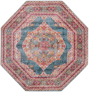 Turquoise 5' x 5' Baracoa Octagon Area Rug 100% Polypropylene Distressed Vintage Living Dining Room Office Traditional Carpet for Sale at Rug Engine