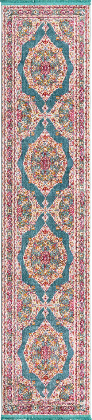 Turquoise 2' 7 x 12' Baracoa Runner Area Rug 100% Polypropylene Distressed Vintage Living Dining Room Office Traditional Carpet for Sale at Rug Engine