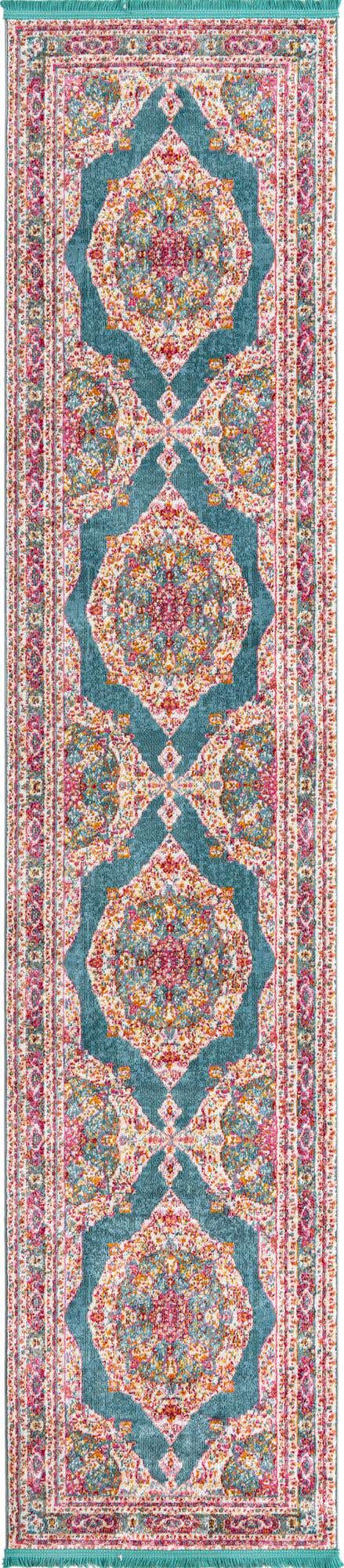 Turquoise 2' 7 x 12' Baracoa Runner Area Rug 100% Polypropylene Distressed Vintage Living Dining Room Office Traditional Carpet for Sale at Rug Engine