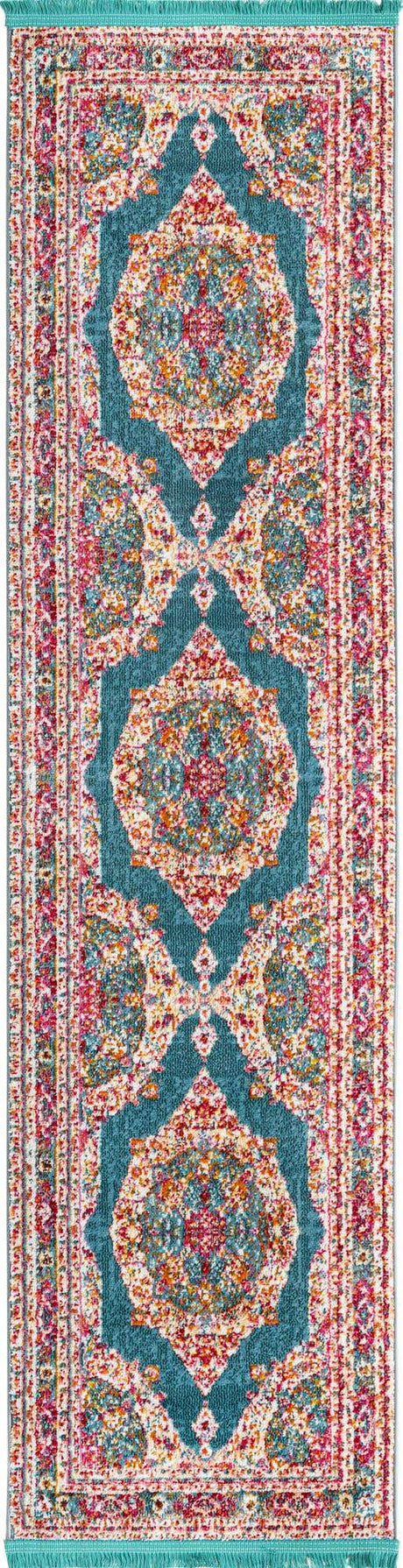 Turquoise 2' 2 x 8' Baracoa Runner Area Rug 100% Polypropylene Distressed Vintage Living Dining Room Office Traditional Carpet for Sale at Rug Engine