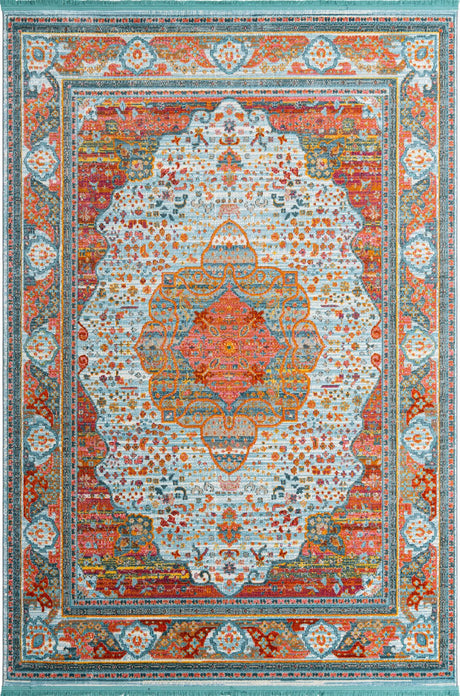 Light Blue 7' 1 x 10' Baracoa Rectangle Area Rug 100% Polypropylene Distressed Vintage Living Dining Room Office Traditional Carpet for Sale at Rug Engine