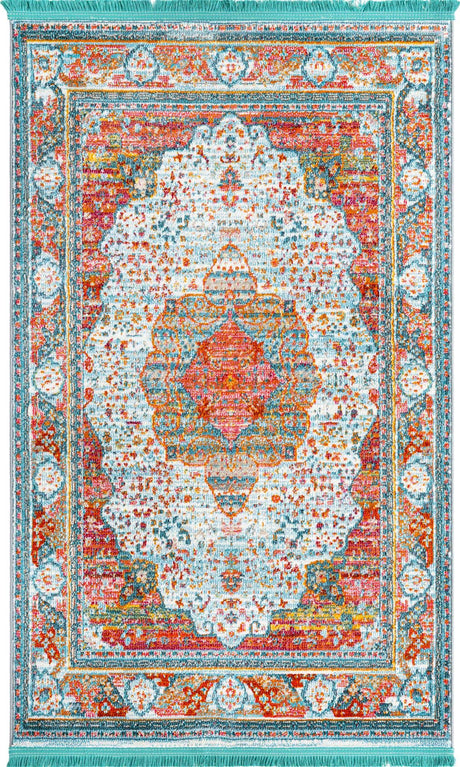 Light Blue 3' 3 x 5' 3 Baracoa Rectangle Area Rug 100% Polypropylene Distressed Vintage Living Dining Room Office Traditional Carpet for Sale at Rug Engine