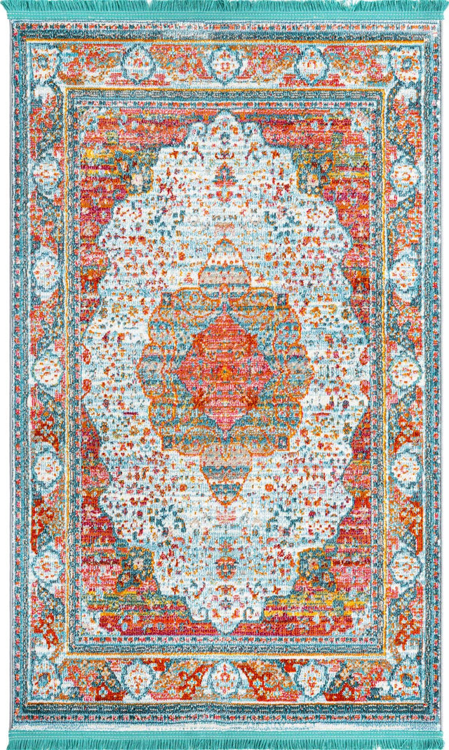 Light Blue 3' 3 x 5' 3 Baracoa Rectangle Area Rug 100% Polypropylene Distressed Vintage Living Dining Room Office Traditional Carpet for Sale at Rug Engine