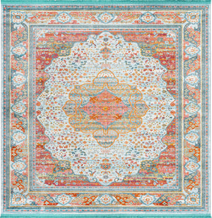 Light Blue 8' x 8' Baracoa Square Area Rug 100% Polypropylene Distressed Vintage Living Dining Room Office Traditional Carpet for Sale at Rug Engine