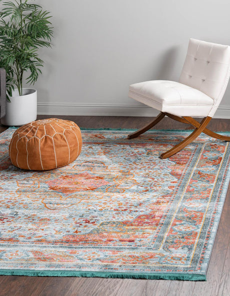 Light Blue 4' x 4' Baracoa Square Area Rug 100% Polypropylene Distressed Vintage Living Dining Room Office Traditional Carpet for Sale at Rug Engine