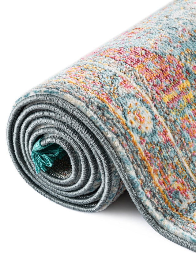 Light Blue 4' x 4' Baracoa Square Area Rug 100% Polypropylene Distressed Vintage Living Dining Room Office Traditional Carpet for Sale at Rug Engine