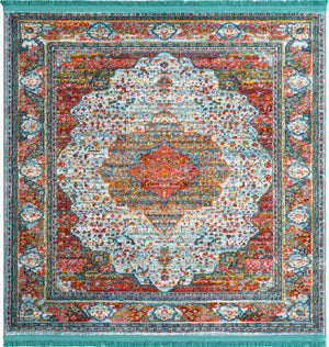 Light Blue 4' x 4' Baracoa Square Area Rug 100% Polypropylene Distressed Vintage Living Dining Room Office Traditional Carpet for Sale at Rug Engine