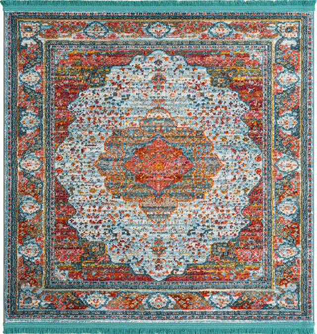 Light Blue 4' x 4' Baracoa Square Area Rug 100% Polypropylene Distressed Vintage Living Dining Room Office Traditional Carpet for Sale at Rug Engine