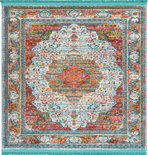 Light Blue 4' x 4' Baracoa Square Area Rug 100% Polypropylene Distressed Vintage Living Dining Room Office Traditional Carpet for Sale at Rug Engine