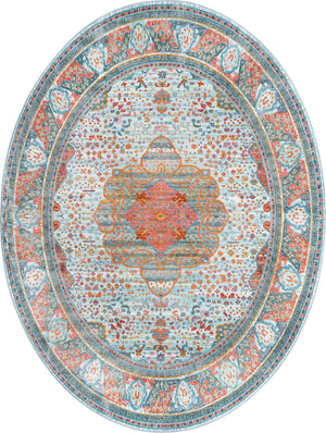 Light Blue 7' 10 x 10' Baracoa Oval Area Rug 100% Polypropylene Distressed Vintage Living Dining Room Office Traditional Carpet for Sale at Rug Engine