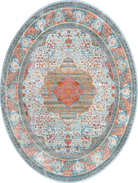 Light Blue 7' 10 x 10' Baracoa Oval Area Rug 100% Polypropylene Distressed Vintage Living Dining Room Office Traditional Carpet for Sale at Rug Engine