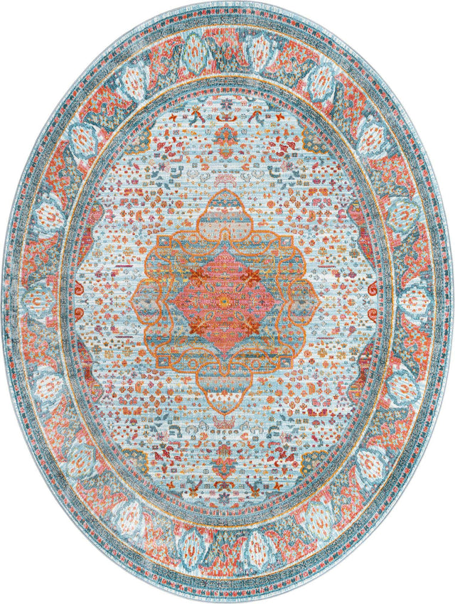 Light Blue 7' 10 x 10' Baracoa Oval Area Rug 100% Polypropylene Distressed Vintage Living Dining Room Office Traditional Carpet for Sale at Rug Engine