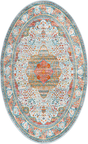 Light Blue 5' x 8' Baracoa Oval Area Rug 100% Polypropylene Distressed Vintage Living Dining Room Office Traditional Carpet for Sale at Rug Engine