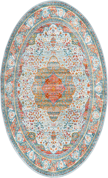 Light Blue 5' x 8' Baracoa Oval Area Rug 100% Polypropylene Distressed Vintage Living Dining Room Office Traditional Carpet for Sale at Rug Engine