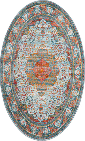 Light Blue 5' x 8' Baracoa Oval Area Rug 100% Polypropylene Distressed Vintage Living Dining Room Office Traditional Carpet for Sale at Rug Engine