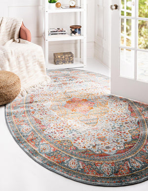 Light Blue 3' 3 x 5' 3 Baracoa Oval Area Rug 100% Polypropylene Distressed Vintage Living Dining Room Office Traditional Carpet for Sale at Rug Engine