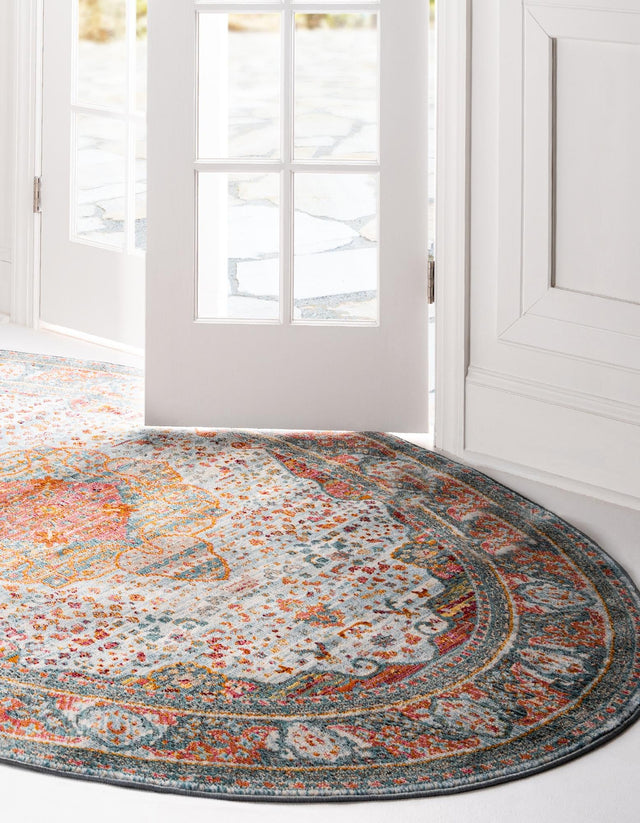 Light Blue 5' x 8' Baracoa Oval Area Rug 100% Polypropylene Distressed Vintage Living Dining Room Office Traditional Carpet for Sale at Rug Engine