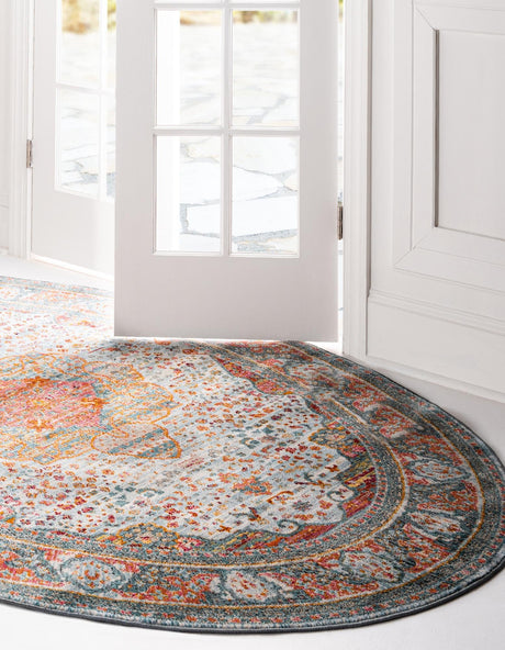 Light Blue 7' 10 x 10' Baracoa Oval Area Rug 100% Polypropylene Distressed Vintage Living Dining Room Office Traditional Carpet for Sale at Rug Engine