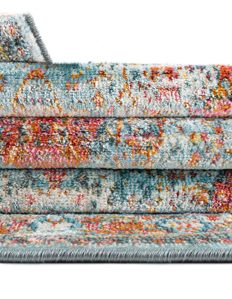 Light Blue 5' x 8' Baracoa Oval Area Rug 100% Polypropylene Distressed Vintage Living Dining Room Office Traditional Carpet for Sale at Rug Engine