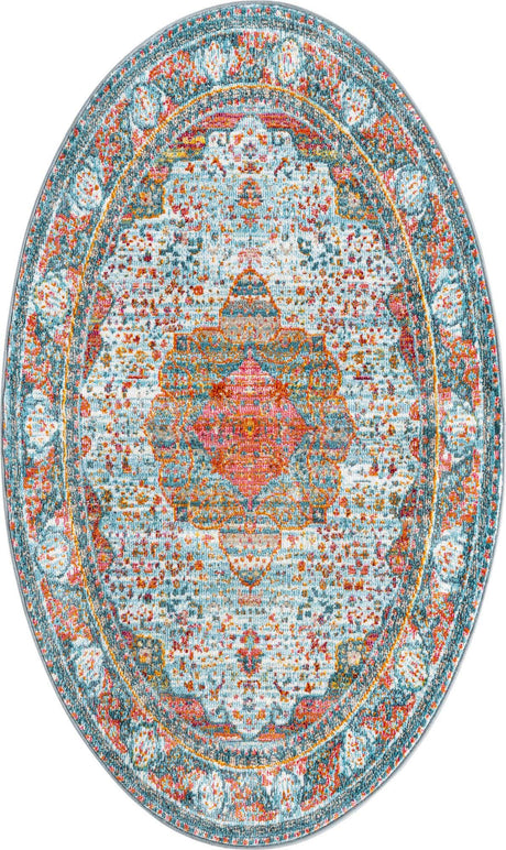 Light Blue 3' 3 x 5' 3 Baracoa Oval Area Rug 100% Polypropylene Distressed Vintage Living Dining Room Office Traditional Carpet for Sale at Rug Engine