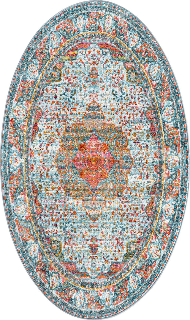 Light Blue 3' 3 x 5' 3 Baracoa Oval Area Rug 100% Polypropylene Distressed Vintage Living Dining Room Office Traditional Carpet for Sale at Rug Engine