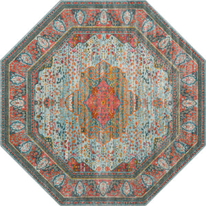 Light Blue 8' x 8' Baracoa Octagon Area Rug 100% Polypropylene Distressed Vintage Living Dining Room Office Traditional Carpet for Sale at Rug Engine