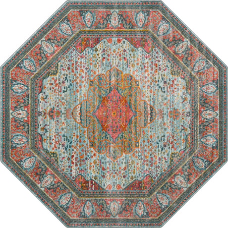 Light Blue 8' x 8' Baracoa Octagon Area Rug 100% Polypropylene Distressed Vintage Living Dining Room Office Traditional Carpet for Sale at Rug Engine