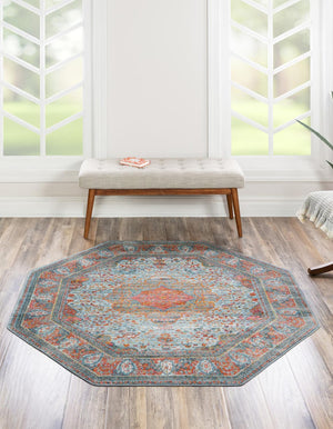 Light Blue 8' x 8' Baracoa Octagon Area Rug 100% Polypropylene Distressed Vintage Living Dining Room Office Traditional Carpet for Sale at Rug Engine