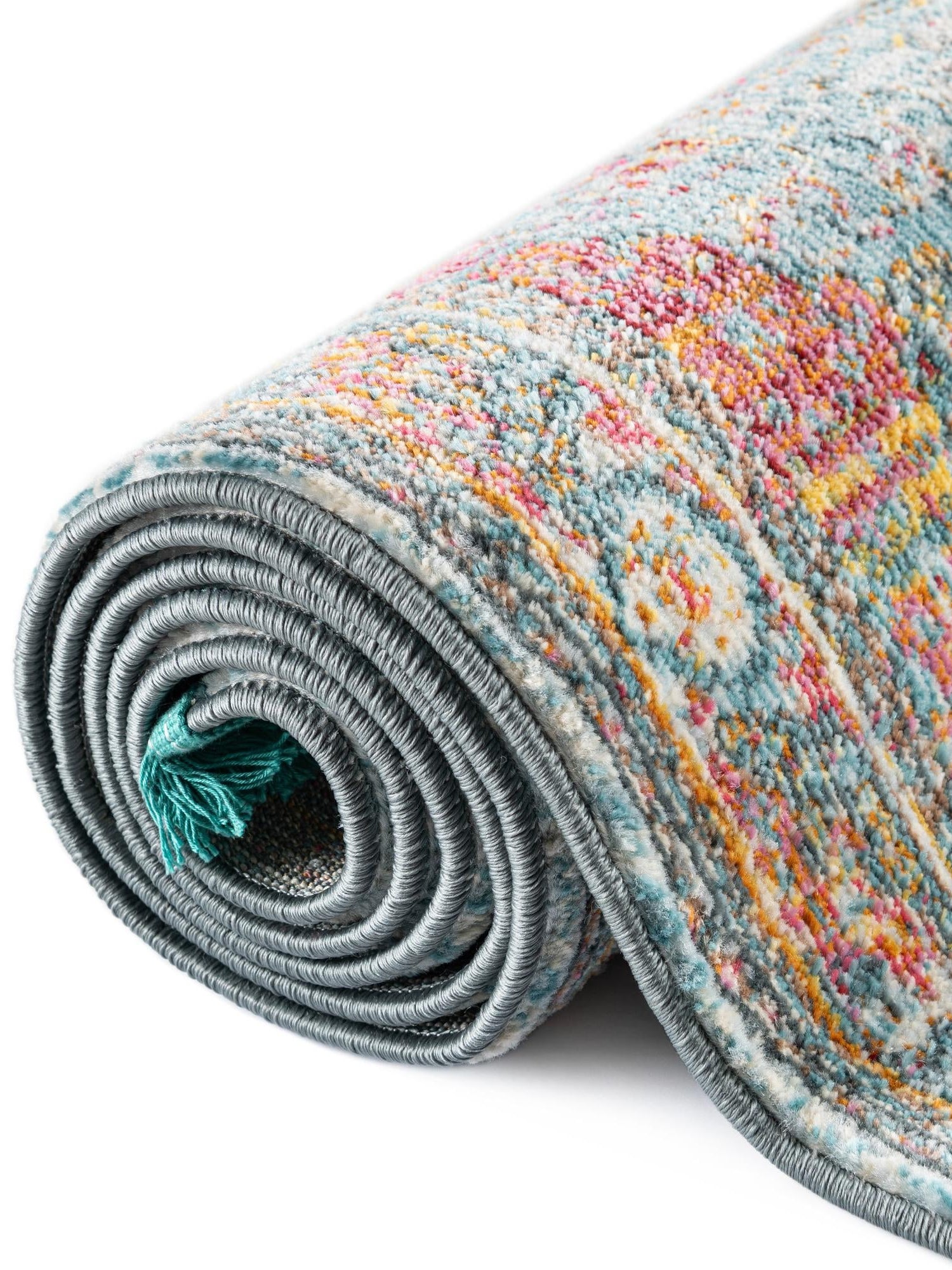 Light Blue 8' x 8' Baracoa Octagon Area Rug 100% Polypropylene Distressed Vintage Living Dining Room Office Traditional Carpet for Sale at Rug Engine