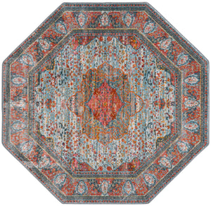 Light Blue 5' x 5' Baracoa Octagon Area Rug 100% Polypropylene Distressed Vintage Living Dining Room Office Traditional Carpet for Sale at Rug Engine