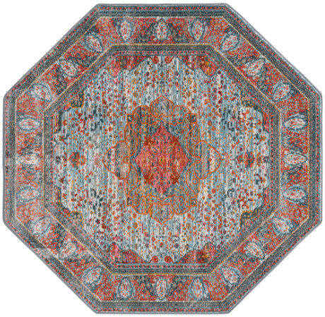 Light Blue 5' x 5' Baracoa Octagon Area Rug 100% Polypropylene Distressed Vintage Living Dining Room Office Traditional Carpet for Sale at Rug Engine