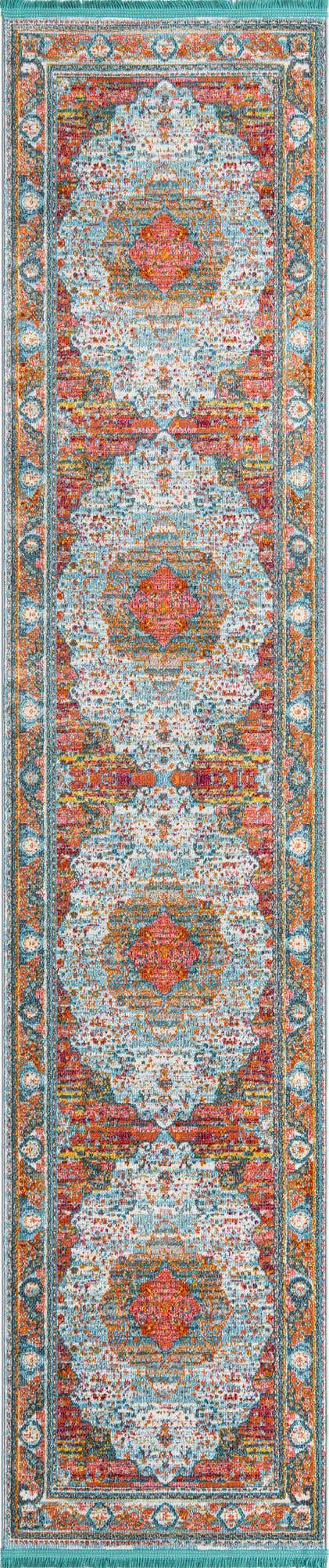 Light Blue 2' 7 x 12' Baracoa Runner Area Rug 100% Polypropylene Distressed Vintage Living Dining Room Office Traditional Carpet for Sale at Rug Engine