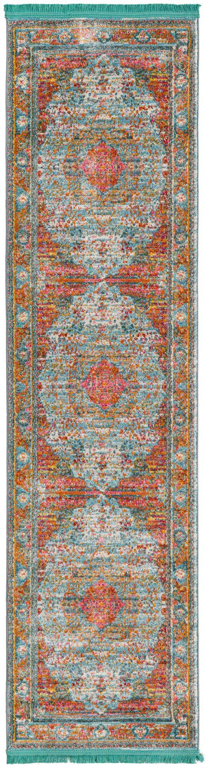 Light Blue 2' 2 x 8' Baracoa Runner Area Rug 100% Polypropylene Distressed Vintage Living Dining Room Office Traditional Carpet for Sale at Rug Engine