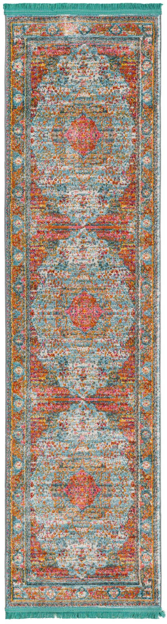 Light Blue 2' 2 x 8' Baracoa Runner Area Rug 100% Polypropylene Distressed Vintage Living Dining Room Office Traditional Carpet for Sale at Rug Engine