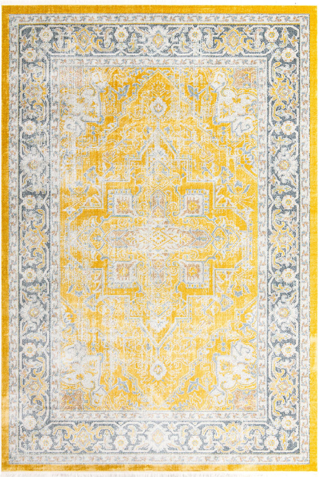 Yellow 10' x 14' Baracoa Rectangle Area Rug 100% Polypropylene Distressed Vintage Living Dining Room Office Traditional Carpet for Sale at Rug Engine