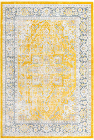 Yellow 10' x 14' Baracoa Rectangle Area Rug 100% Polypropylene Distressed Vintage Living Dining Room Office Traditional Carpet for Sale at Rug Engine