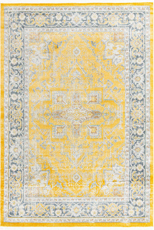 Yellow 7' x 10' Baracoa Rectangle Area Rug 100% Polypropylene Distressed Vintage Living Dining Room Office Traditional Carpet for Sale at Rug Engine