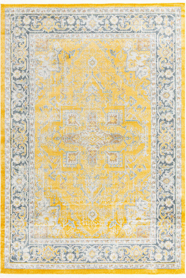 Yellow 7' x 10' Baracoa Rectangle Area Rug 100% Polypropylene Distressed Vintage Living Dining Room Office Traditional Carpet for Sale at Rug Engine