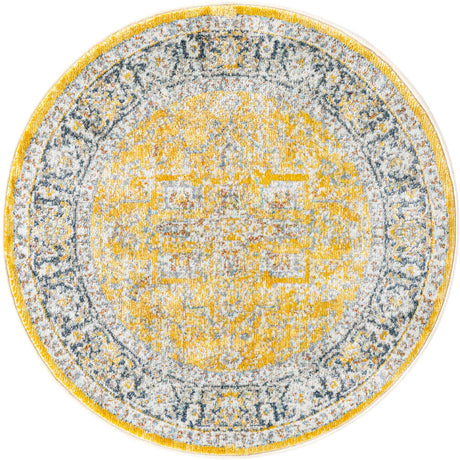 Yellow 3' 3 x 3' 3 Baracoa Round Area Rug 100% Polypropylene Distressed Vintage Living Dining Room Office Traditional Carpet for Sale at Rug Engine