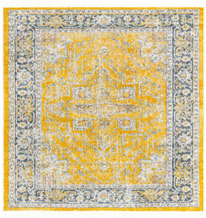 Yellow 4' x 4' Baracoa Square Area Rug 100% Polypropylene Distressed Vintage Living Dining Room Office Traditional Carpet for Sale at Rug Engine