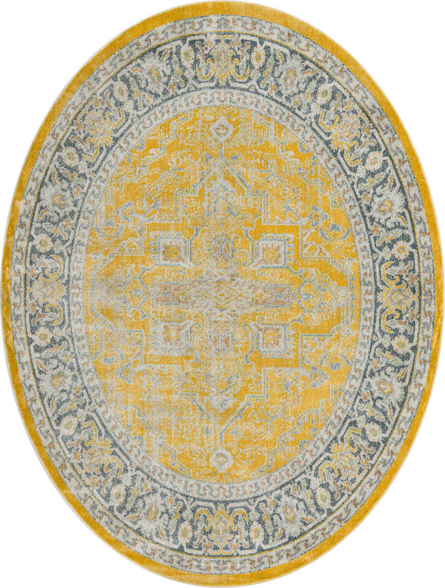 Yellow 7' 10 x 10' Baracoa Oval Area Rug 100% Polypropylene Distressed Vintage Living Dining Room Office Traditional Carpet for Sale at Rug Engine