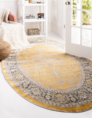 Yellow 7' 10 x 10' Baracoa Oval Area Rug 100% Polypropylene Distressed Vintage Living Dining Room Office Traditional Carpet for Sale at Rug Engine