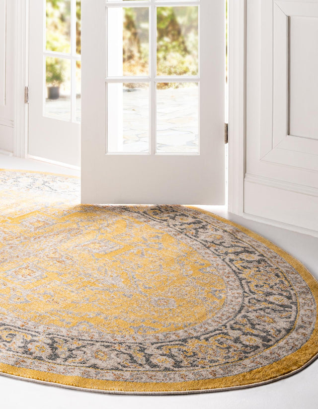 Yellow 3' 3 x 5' 3 Baracoa Oval Area Rug 100% Polypropylene Distressed Vintage Living Dining Room Office Traditional Carpet for Sale at Rug Engine