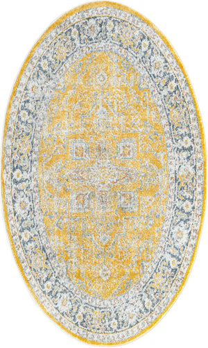 Yellow 3' 3 x 5' 3 Baracoa Oval Area Rug 100% Polypropylene Distressed Vintage Living Dining Room Office Traditional Carpet for Sale at Rug Engine
