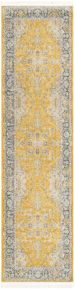 Yellow 2' 2 x 8' Baracoa Runner Area Rug 100% Polypropylene Distressed Vintage Living Dining Room Office Traditional Carpet for Sale at Rug Engine