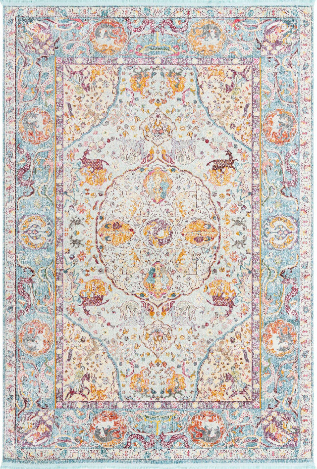 Light Blue 7' x 10' Baracoa Rectangle Area Rug 100% Polypropylene Distressed Vintage Living Dining Room Office Traditional Carpet for Sale at Rug Engine