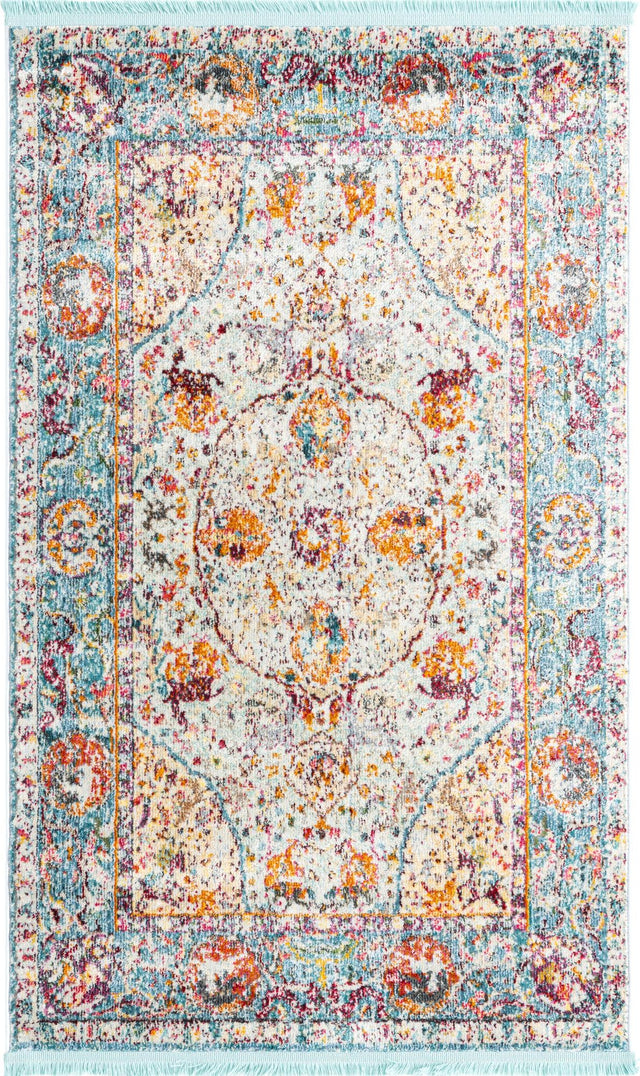 Light Blue 3' 3 x 5' 3 Baracoa Rectangle Area Rug 100% Polypropylene Distressed Vintage Living Dining Room Office Traditional Carpet for Sale at Rug Engine