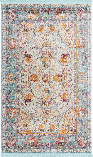 Light Blue 3' 3 x 5' 3 Baracoa Rectangle Area Rug 100% Polypropylene Distressed Vintage Living Dining Room Office Traditional Carpet for Sale at Rug Engine